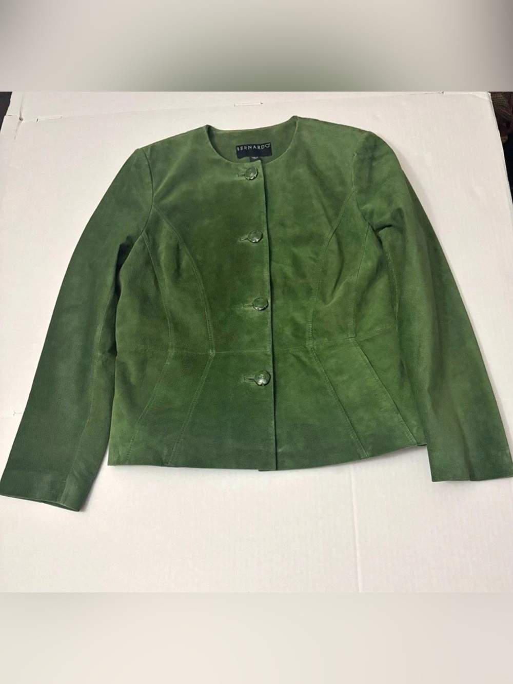Bernardo Olive Green Suede Button-Front Jacket size L